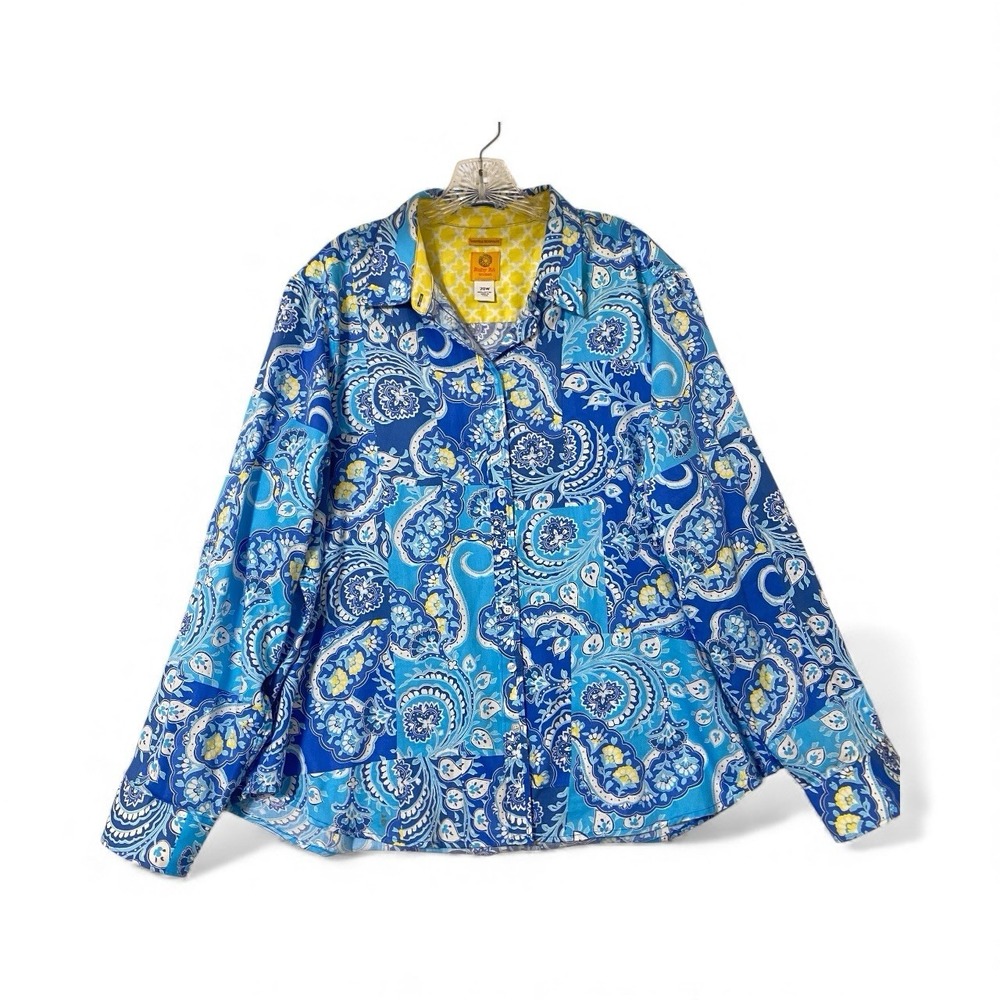 Multicolor Paisley Button Down Shirt Women 20W Long Sleeve Non Iron Boho Vibrant